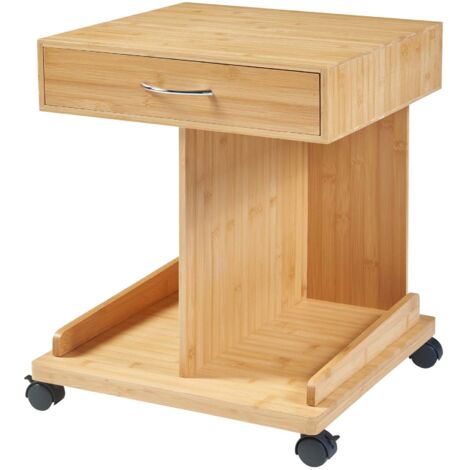 Mesa auxiliar con ruedas con cajón y 2 estantes bambú 57 x 43 x 43 cm natural 030010981