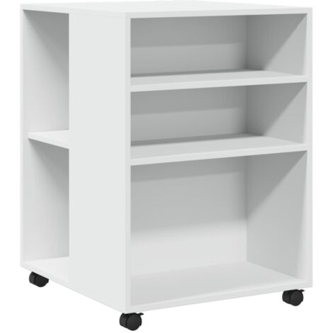 Mesa auxiliar con ruedas dos estantes y espacio de almacenamiento 55 x 60 x 78 cm en madera contrachapada blanca DEC024612