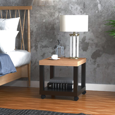 Mesa Auxiliar con Ruedas Estante Abierto Mesa para Sofá Sala Dormitorio 40x40x40 cm Natural y Negro