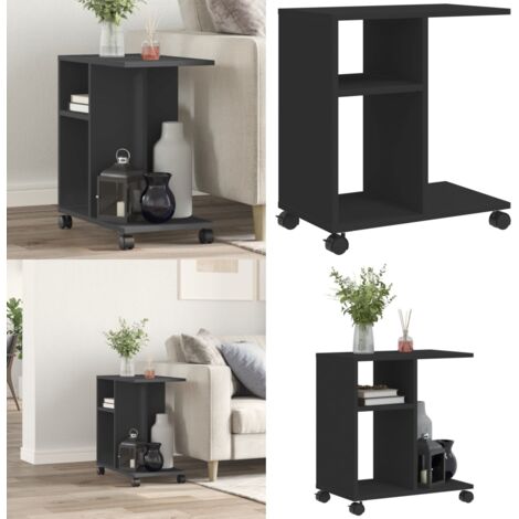 Mesa auxiliar con ruedas madera de ingeniería negra 50x30x55 cm - Mesa con ruedas - Madera de ingeniería