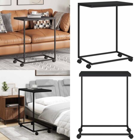 Mesa auxiliar con ruedas madera de ingeniería negra 55x35x70 cm - Mesa de centro - Mesa de té
