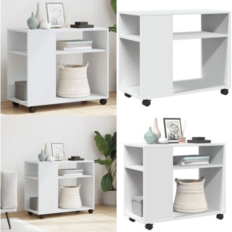 Mesa auxiliar con ruedas madera ingeniería blanco 70x35x60 cm - Madera de ingeniería - Mesa con ruedas