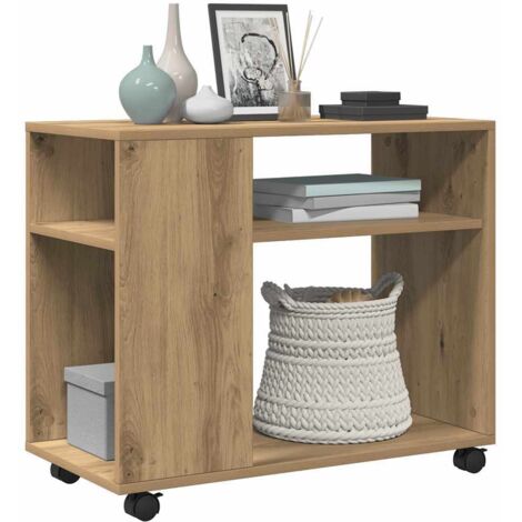 Mesa auxiliar con ruedas madera roble  70x35x60 cm