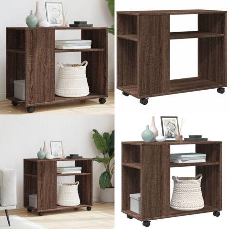Mesa auxiliar con ruedas madera roble marrón 70x35x60 cm - Madera roble - Mesa con ruedas