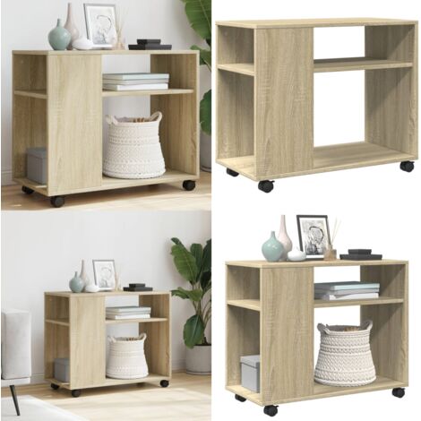 Mesa auxiliar con ruedas madera roble Sonoma 70x35x60 cm - Mesa con ruedas - Madera de ingeniería