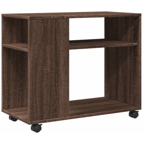 Mesa auxiliar con ruedas y estantes de madera de ingeniería marrón DEC032329