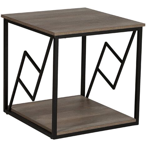 Mesa auxiliar con tablero de madera oscura marco de metal negro 56 x 56 cm cuadrada sala de estar industrial moderna Forres
