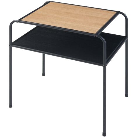 Mesa auxiliar con tablero rectangular y estante metálico MDF 55 x 51 x 36 cm efecto roble negro 030010918