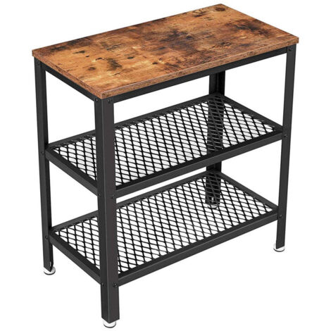 Mesa auxiliar consola con 2 estantes de malla para recibidor salón dormitorio despacho 60 x 30 x 60 cm ahorra espacio fácil montaje estilo industrial marrón rústico 120007570