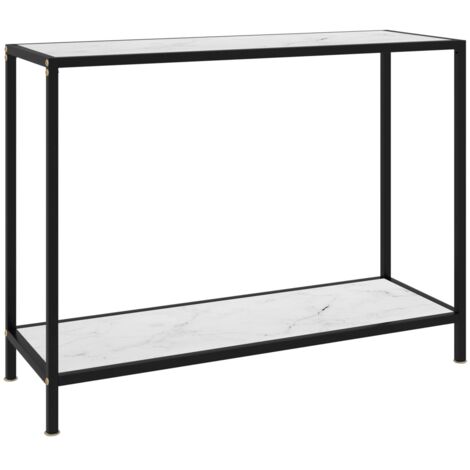 Mesa auxiliar consola de entrada mueble salón 100 x 35 x 75 cm cristal templado aspecto mármol blanco y acero DEC031678