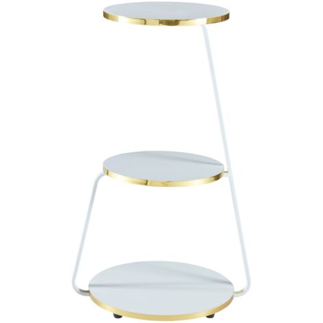 Mesa auxiliar de 3 niveles 74 x 46 x 37 cm blanco / dorado 030008645