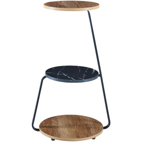 Mesa auxiliar de 3 niveles 74 x 46 x 37 cm efecto nogal / mármol negro / negro 030008646
