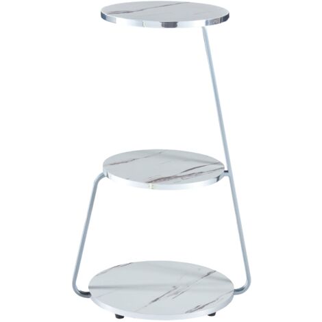 Mesa auxiliar de 3 niveles 74 x 46 x 37 cm mármol blanco / plata 030008647