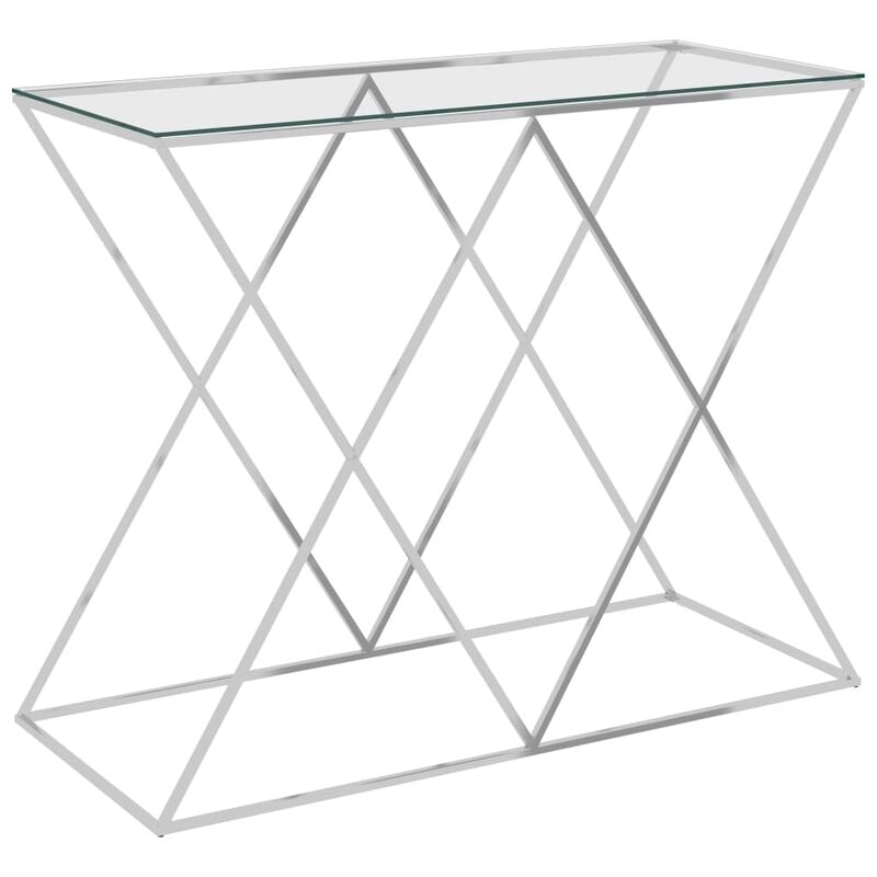 

vidaXL Mesa auxiliar de acero inoxidable y vidrio plateado 90x40x75 cm - Plateado