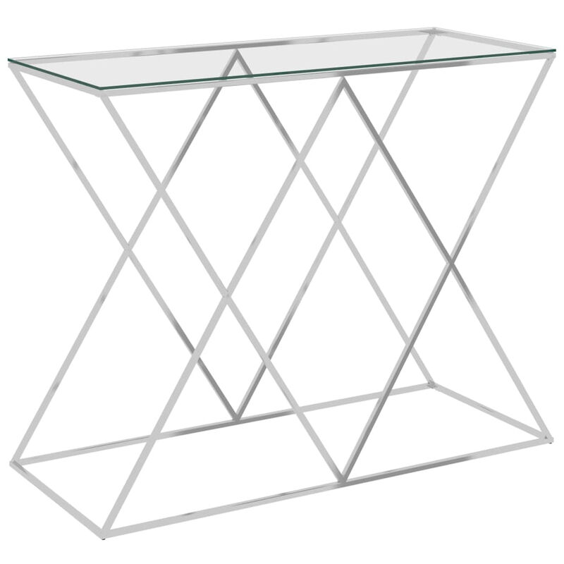 

Mesa auxiliar de acero inoxidable y vidrio plateado 90x40x75 cm