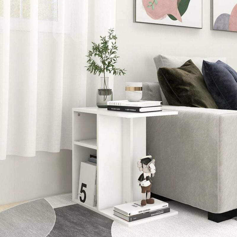

Happyshopping - Mesa auxiliar de aglomerado blanco 50x30x50 cm