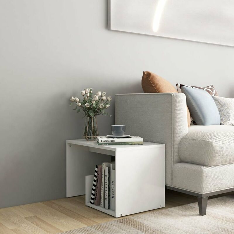 

Mesa auxiliar de aglomerado blanco 59x36x38 cm