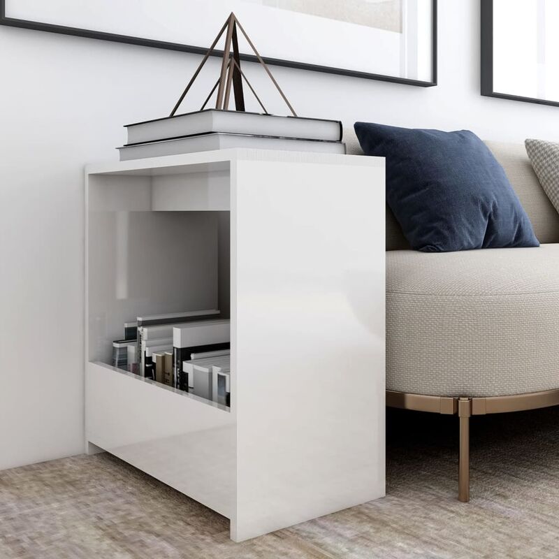 

Mesa auxiliar de aglomerado blanco brillante 50x26x50 cm