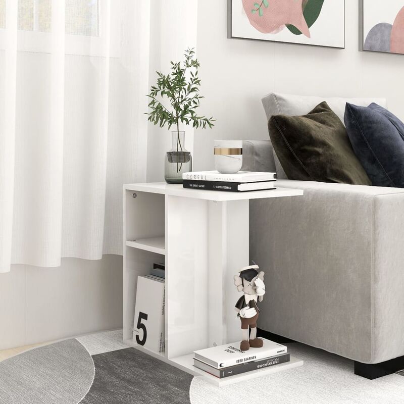 

Mesa auxiliar de aglomerado blanco brillante 50x30x50 cm