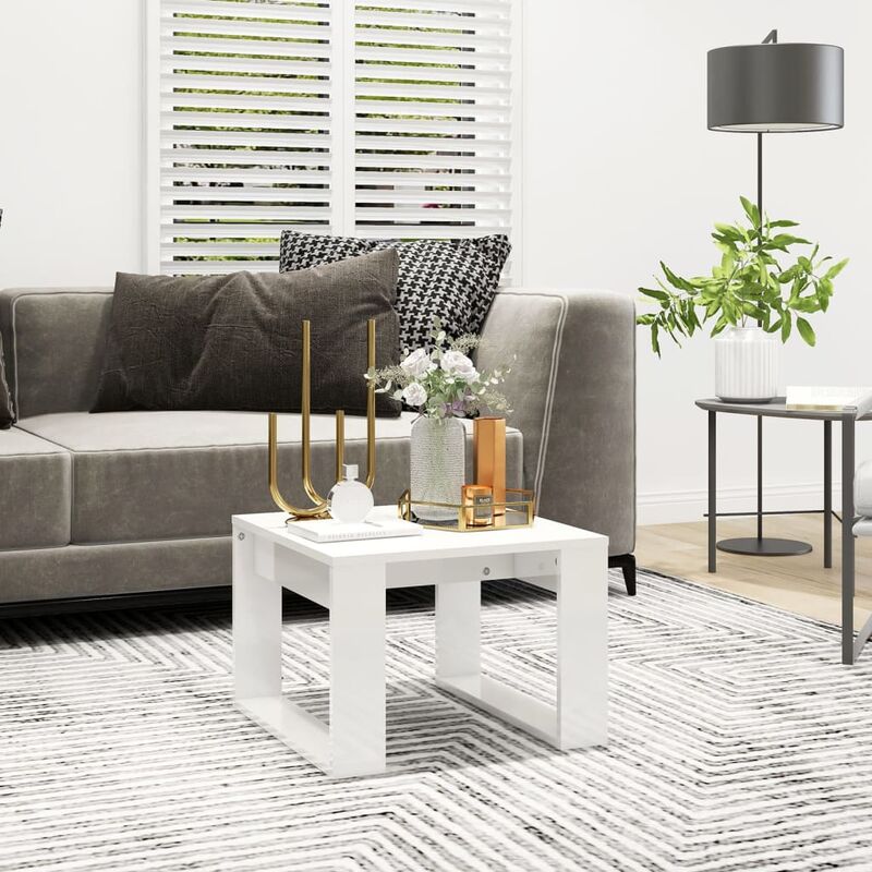 

Mesa auxiliar de aglomerado blanco brillante 50x50x35 cm