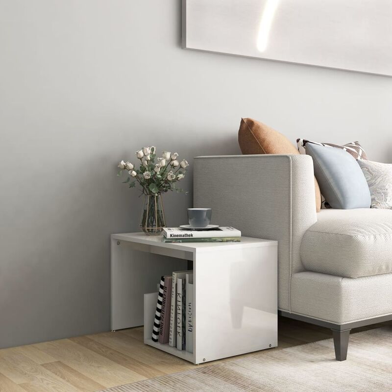 

Mesa auxiliar de aglomerado blanco brillante 59x36x38 cm