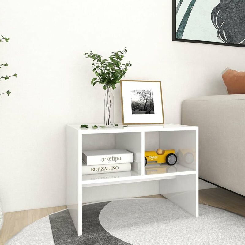 

Mesa auxiliar de aglomerado blanco brillante 60x40x45 cm