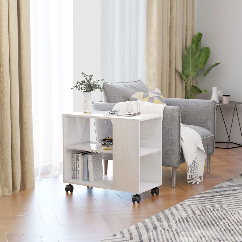 

Mesa auxiliar de aglomerado blanco brillante 70x35x55 cm
