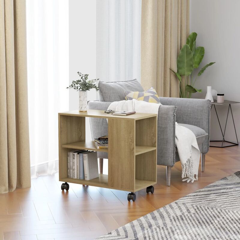 

Mesa auxiliar de aglomerado color roble Sonoma 70x35x55 cm - Marrón