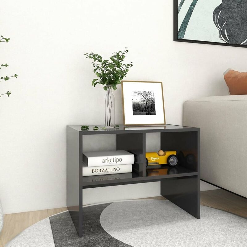 

Happyshopping - Mesa auxiliar de aglomerado gris 60x40x45 cm