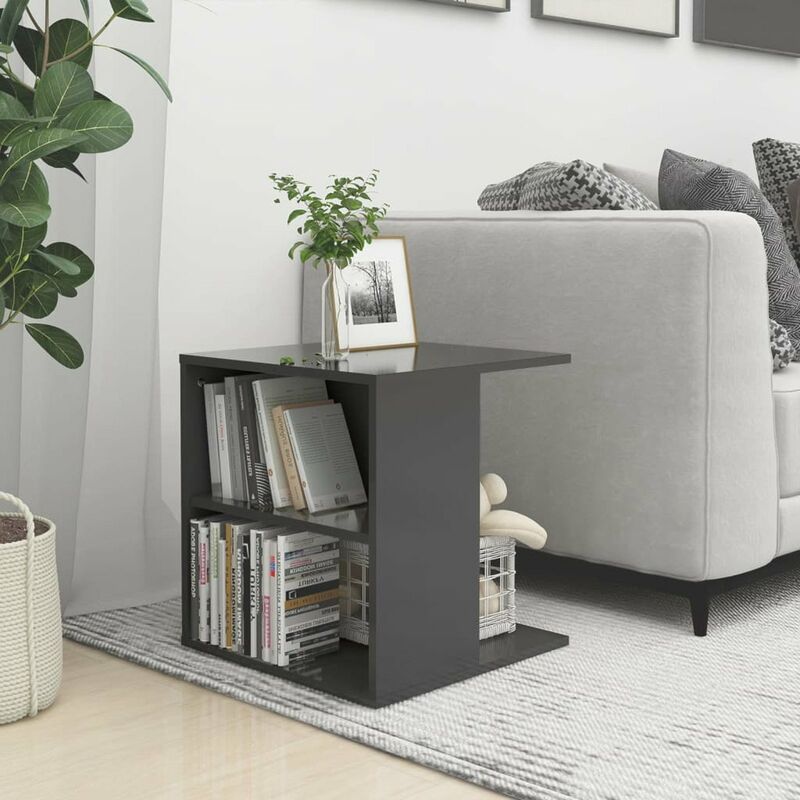 

Mesa auxiliar de aglomerado gris brillante 45x45x48 cm