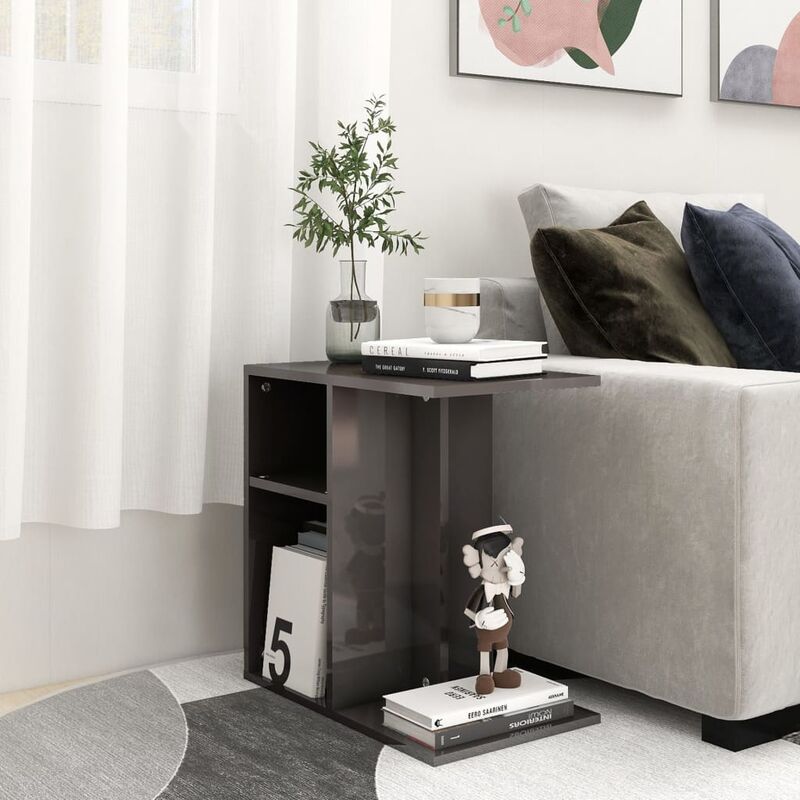 

Mesa auxiliar de aglomerado gris brillante 50x30x50 cm