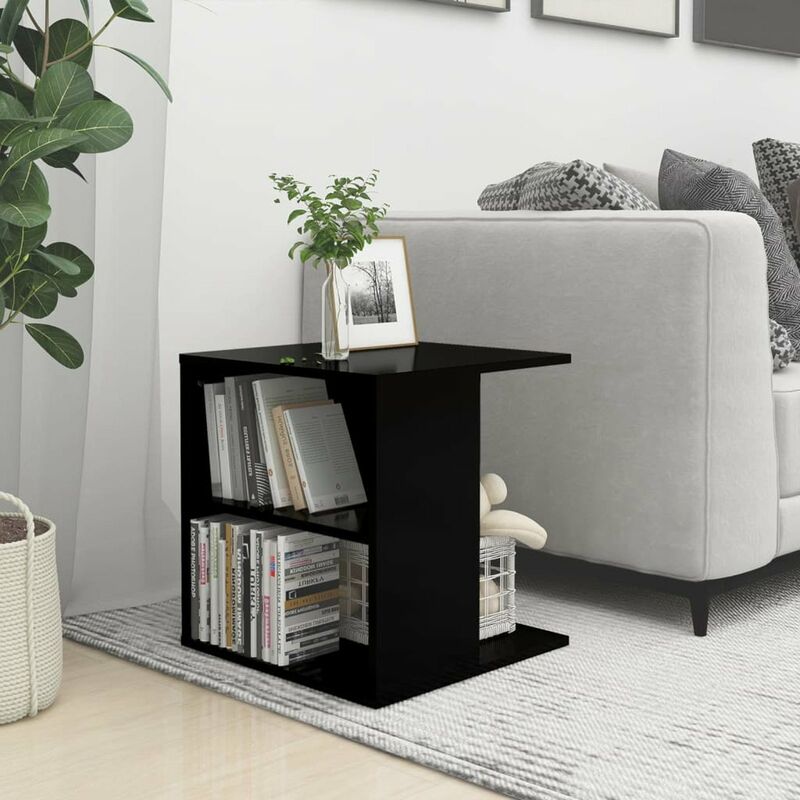 

Mesa auxiliar de aglomerado negro brillante 45x45x48 cm