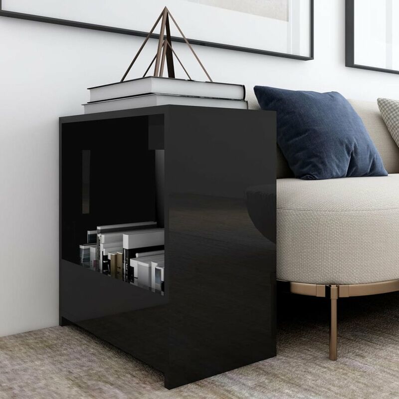 

Mesa auxiliar de aglomerado negro brillante 50x26x50 cm