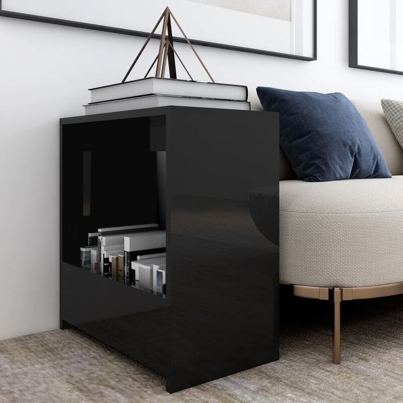 

Mesa auxiliar de aglomerado negro brillante 50x26x50 cm