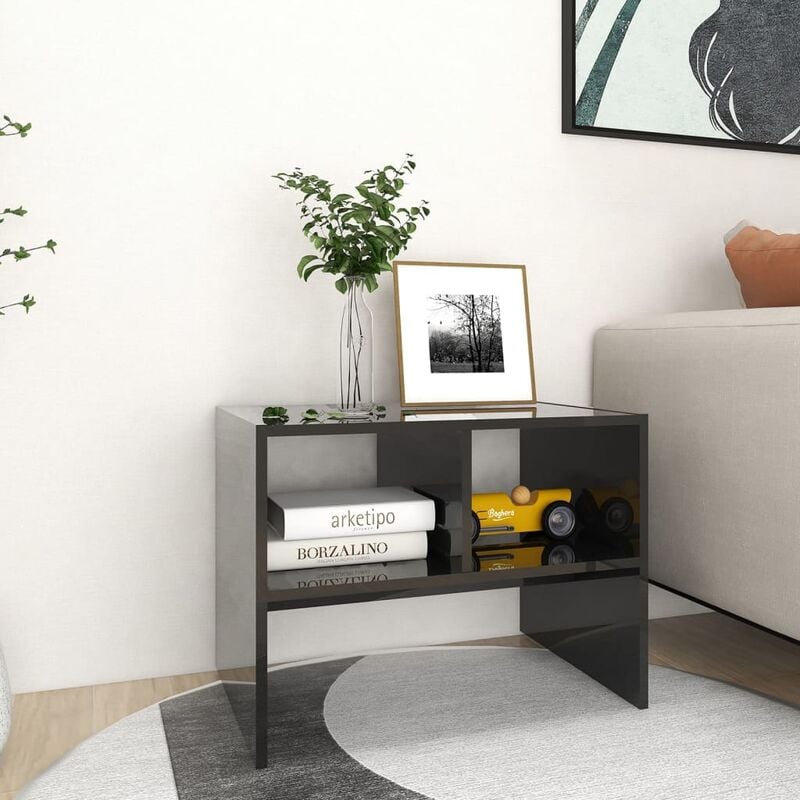 

Mesa auxiliar de aglomerado negro brillante 60x40x45 cm