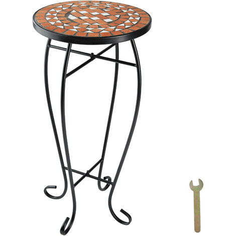 Mesa auxiliar de balcón para macetas mosaico - mesa alta de acero para terraza, mesa elegante colorida con patas curvadas, mueble de exterior con decorado de mosaico