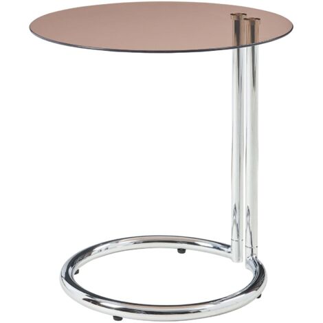 Mesa auxiliar de cristal templado 46 x 45 cm cristal ámbar acabado cromado 030010977