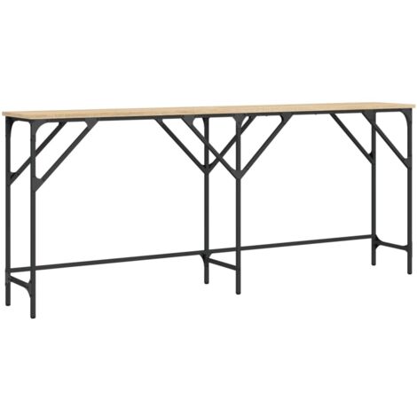 Mesa auxiliar de diseño industrial 180 x 29 x 75 cm de madera de ingeniería y metal color roble DEC031939