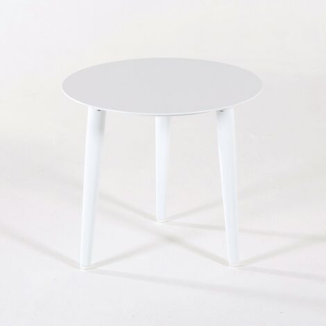 Mesa Auxiliar de exterior Redonda, Di metro 50 cm, Altura 45 cm, Aluminio Color Blanco