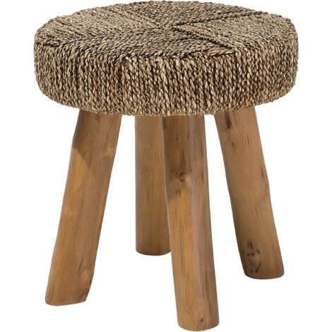 Mesa auxiliar de madera clara de teca reposapiés de fanerógamas marinas estilo rústico Kelsey