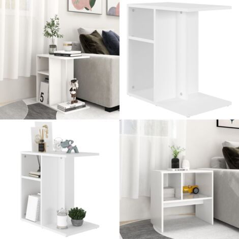 Mesa auxiliar de madera contrachapada blanco 50x30x50 cm - Mesa de centro - Almacenamiento