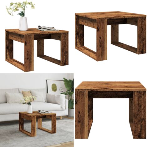 Mesa auxiliar de madera de ingeniería envejecida 50x50x35 cm - Madera envejecida - Mesa de madera
