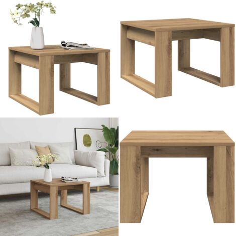Mesa auxiliar de madera de ingeniería roble artisan 50x50x35 cm - Madera de ingeniería - Mesa de roble
