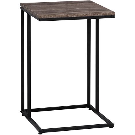 Mesa auxiliar de madera gris pardo forma de U marco de metal negro estilo industrial tablero de partículas sala de estar Troy
