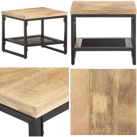 Mesa auxiliar de madera maciza de mango 40x40x35 cm - Mesa de centro - Madera de mango