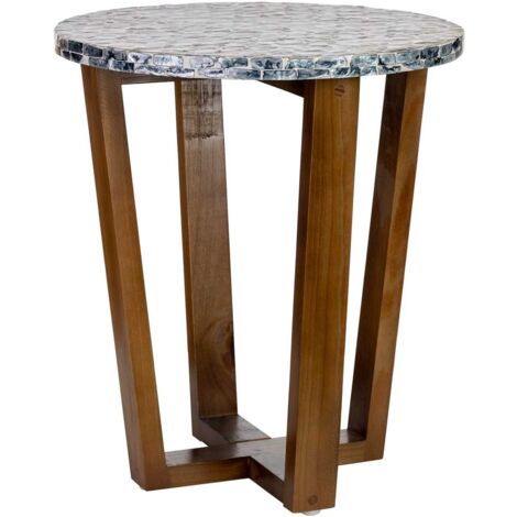 Mesa auxiliar de madera y madreperla gris D36x40h cm