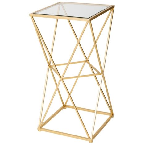 Mesa auxiliar de metal con superficie de cristal 35x35x70h cm
