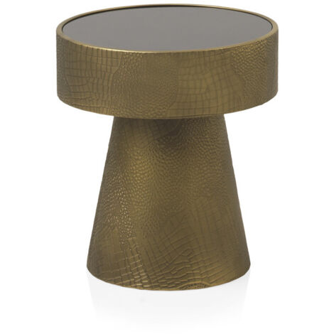Mesa Auxiliar De Metal Dorado Y Cristal Negro