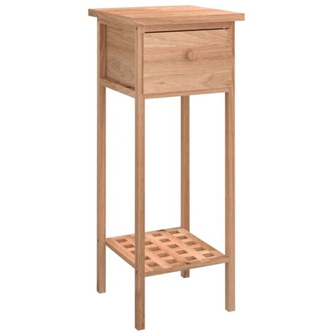 Mesa auxiliar de soporte para plantas con cajón y estante 25 x 25 x 60 cm madera maciza de nogal DEC032340