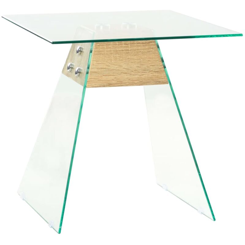 

Mesa auxiliar de vidrio y MDF color roble 45x45x45 cm - Transparente